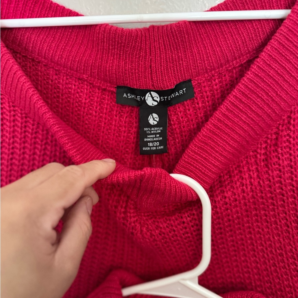 Ashley Stewart Women's V-Neck Sweater in Vibrant Pink